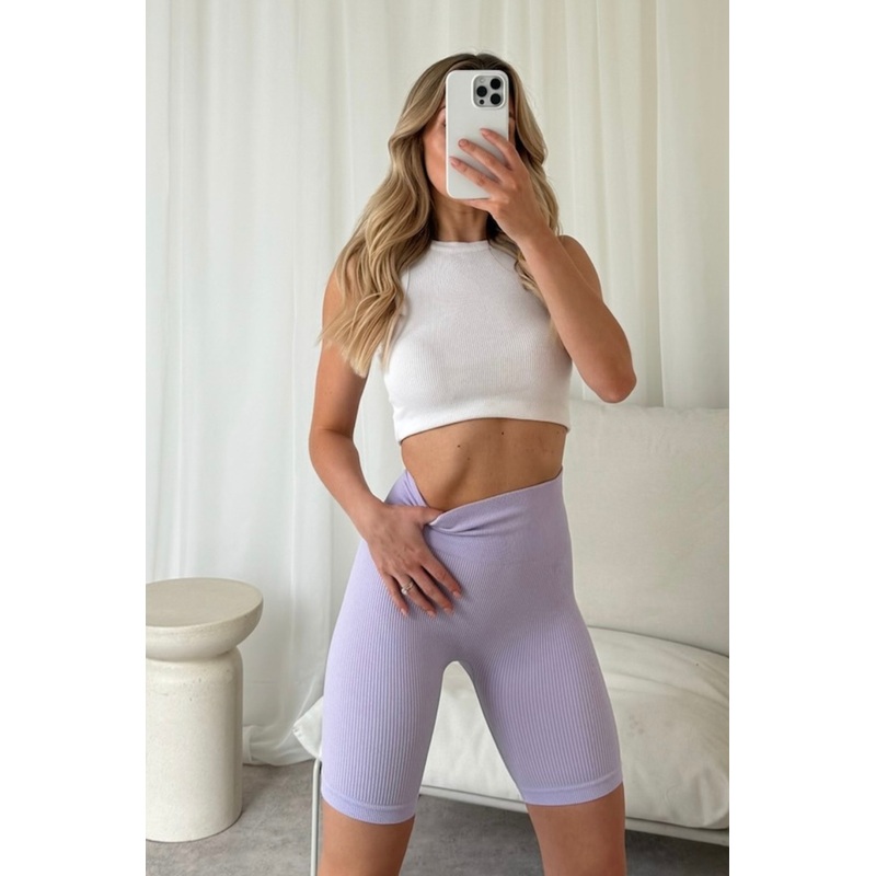 Casey lilac ribbed high waist cycling shorts