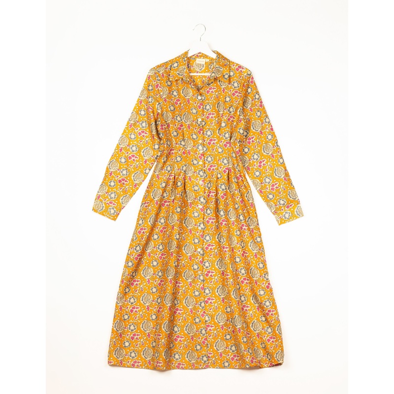 Midi Shirt Dress - Yellow Floral