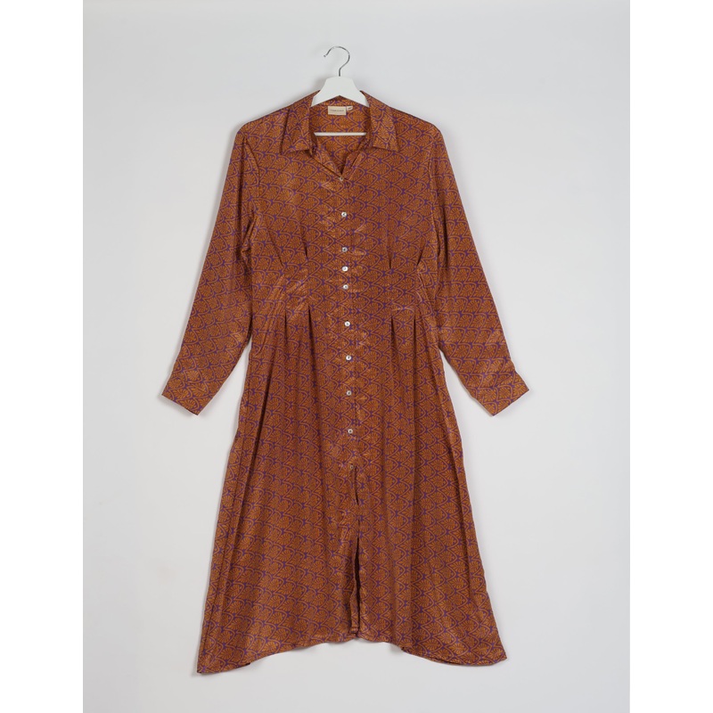 Midi Shirt Dress - Yellow Leaves