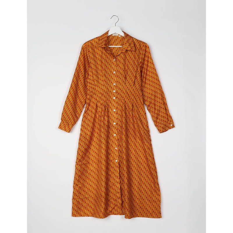 Midi Shirt Dress - Yellow Micro Design