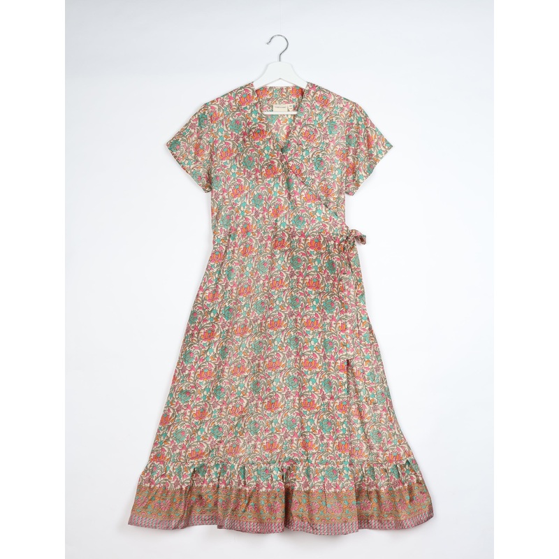 Midi Wrap Dress - Beige Tropical