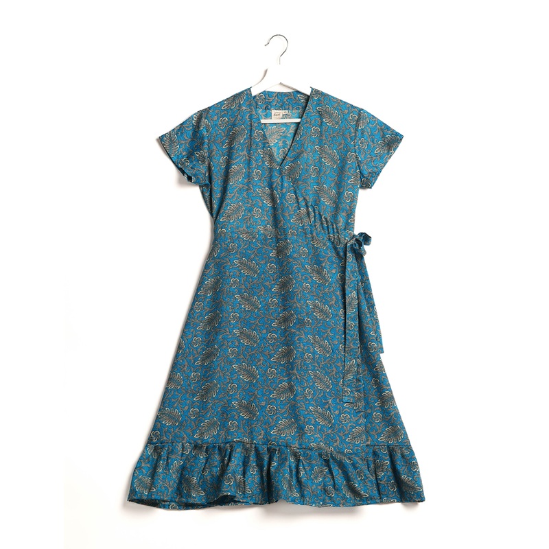 Midi Wrap Dress - Blue Leaves