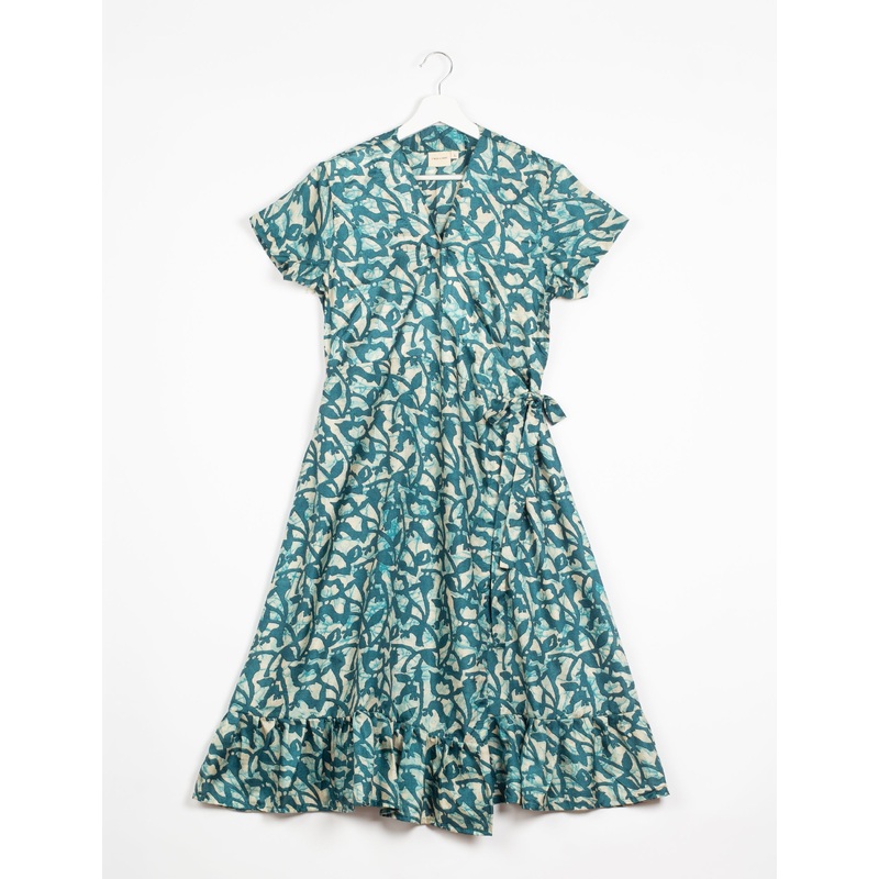 Midi Wrap Dress - Green Abstract