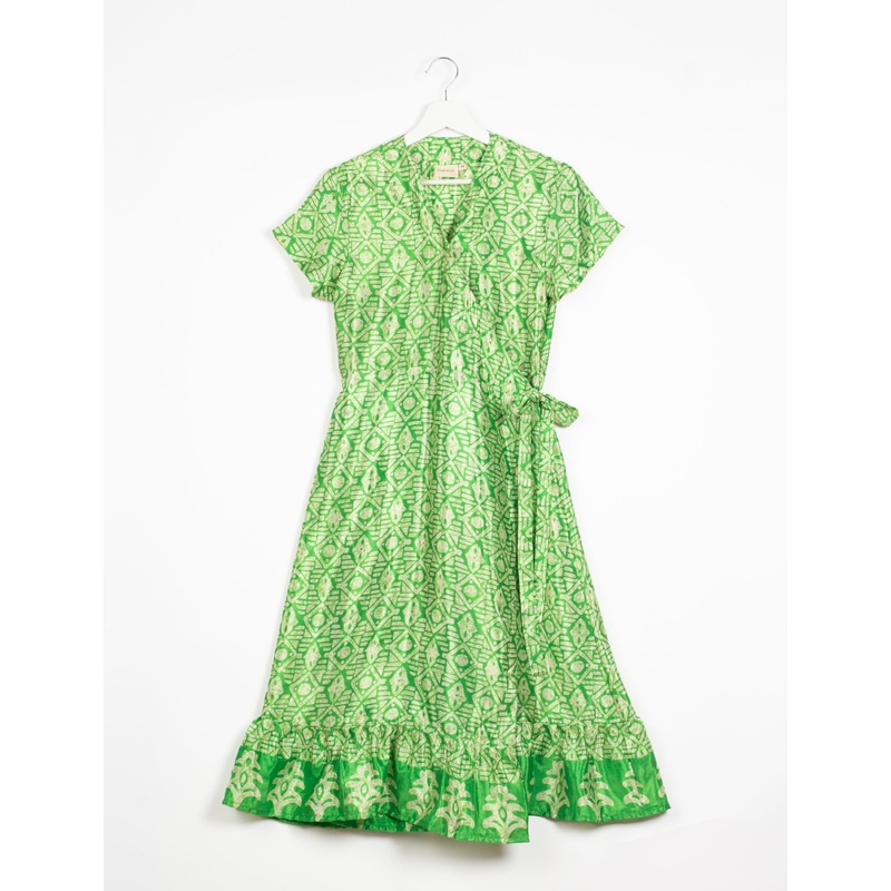 Midi Wrap Dress - Green Indian Ethnic