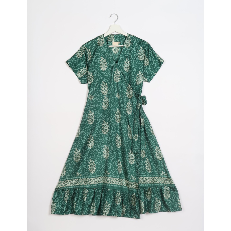 Midi Wrap Dress - Green Leaves