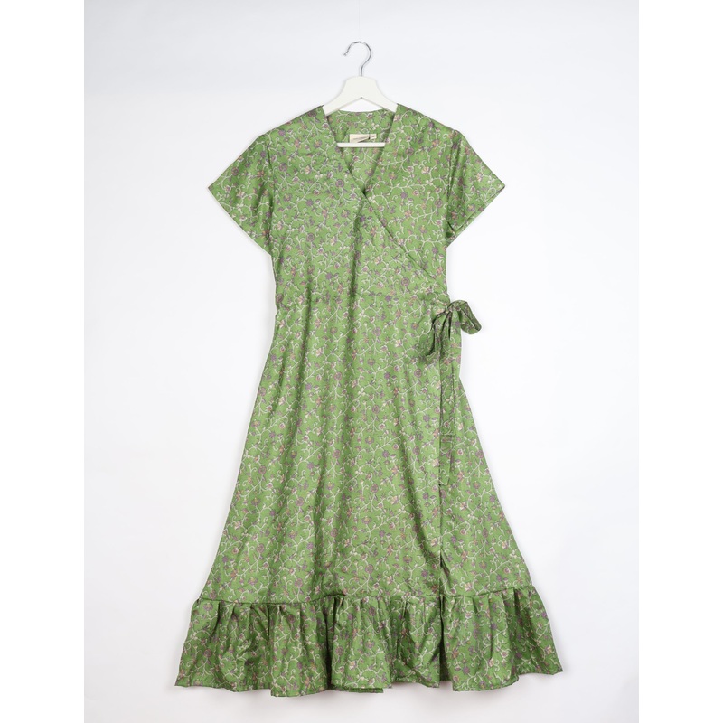 Midi Wrap Dress - Green Tropical