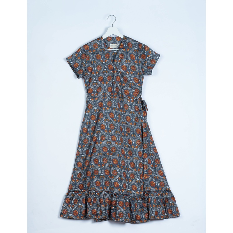 Midi Wrap Dress - Grey Tropical