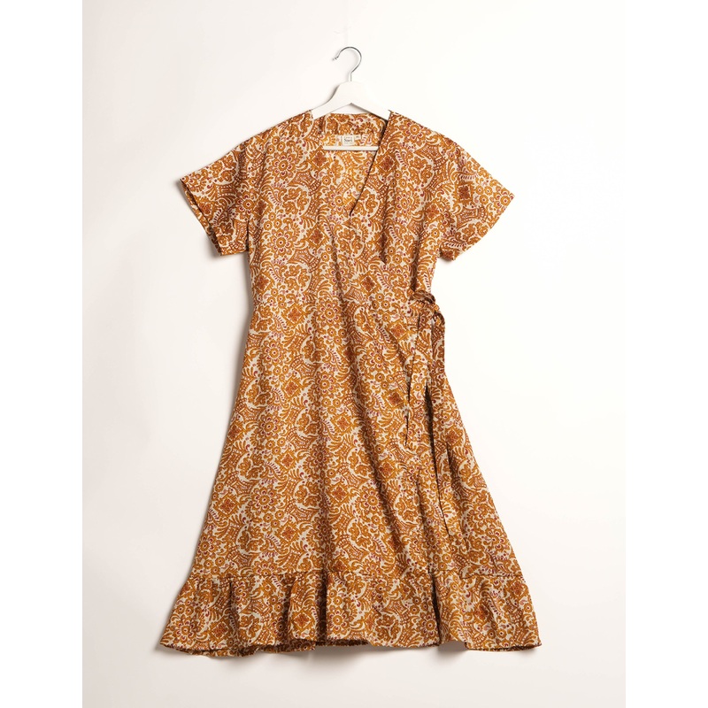 Midi Wrap Dress - Orange Eclectic