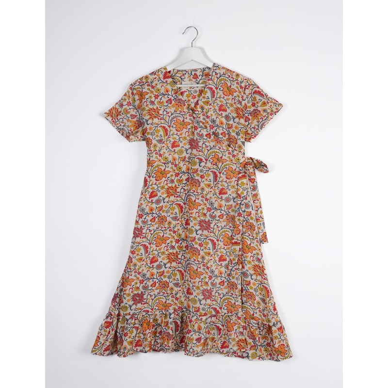 Midi Wrap Dress - Orange Floral
