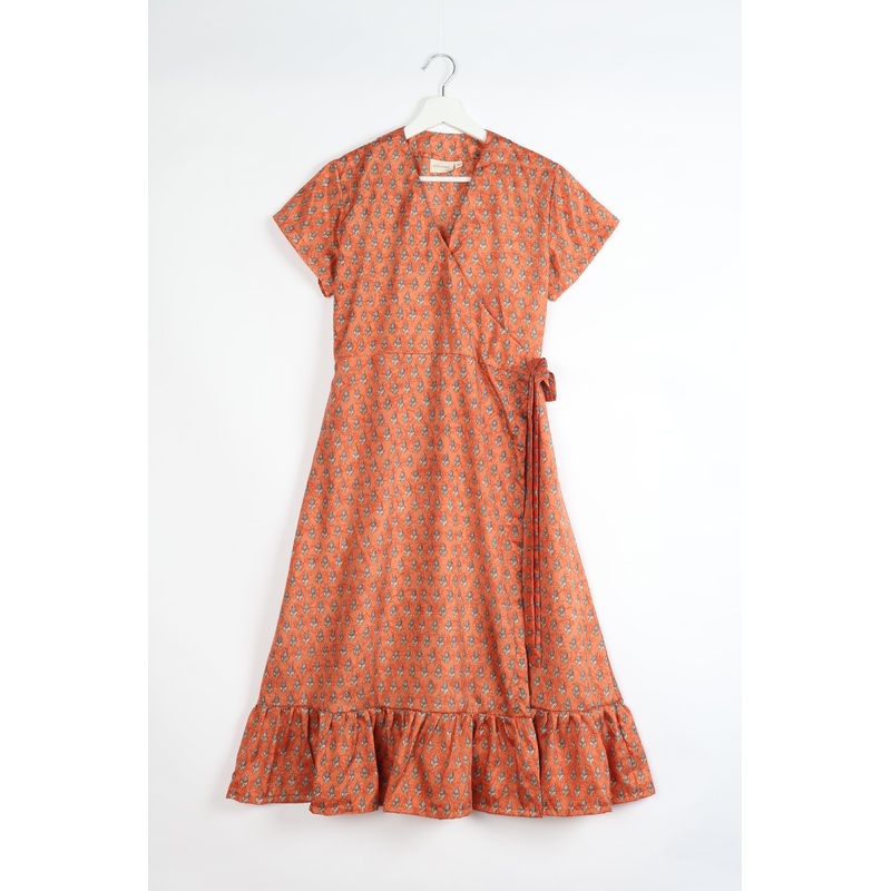 Midi Wrap Dress - Orange Micro Design