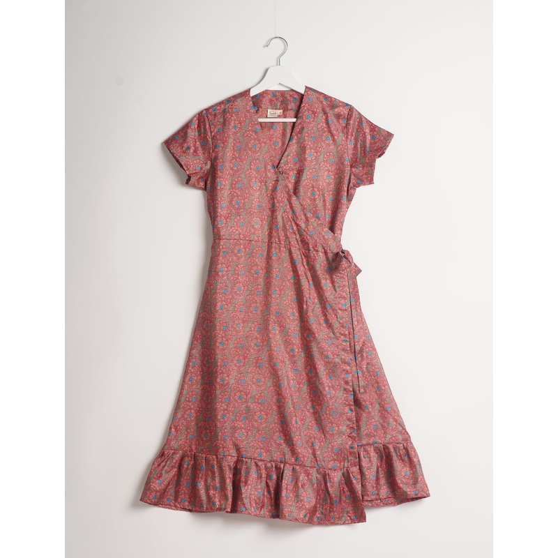 Midi Wrap Dress - Pink Indian Ethnic