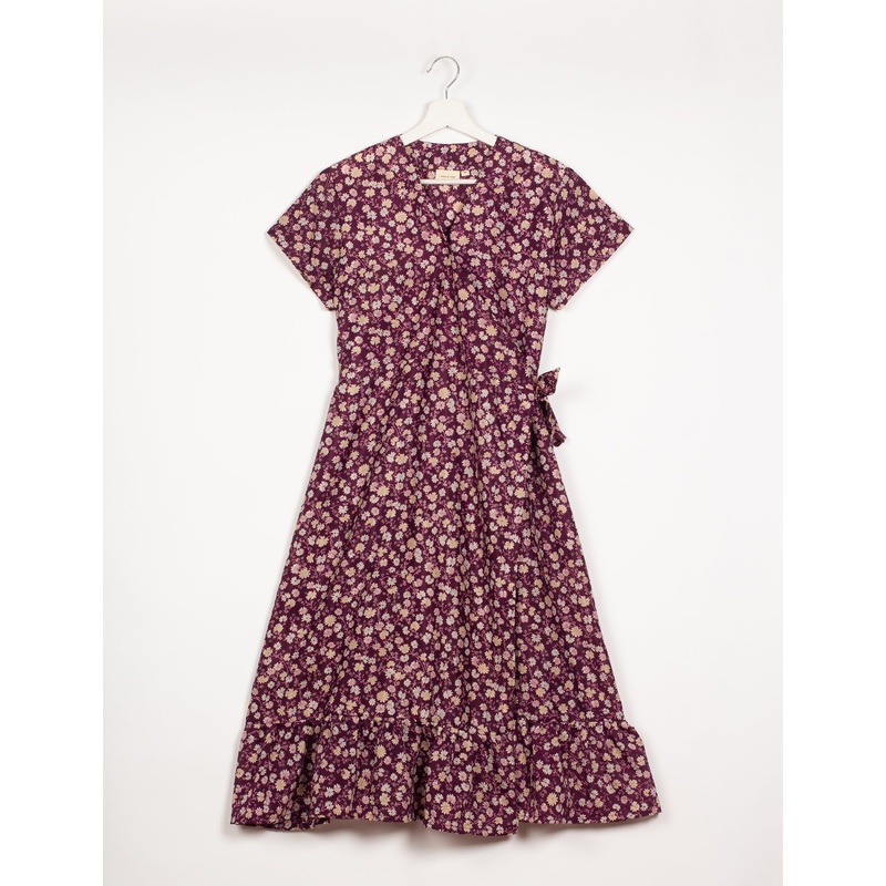 Midi Wrap Dress - Red Floral