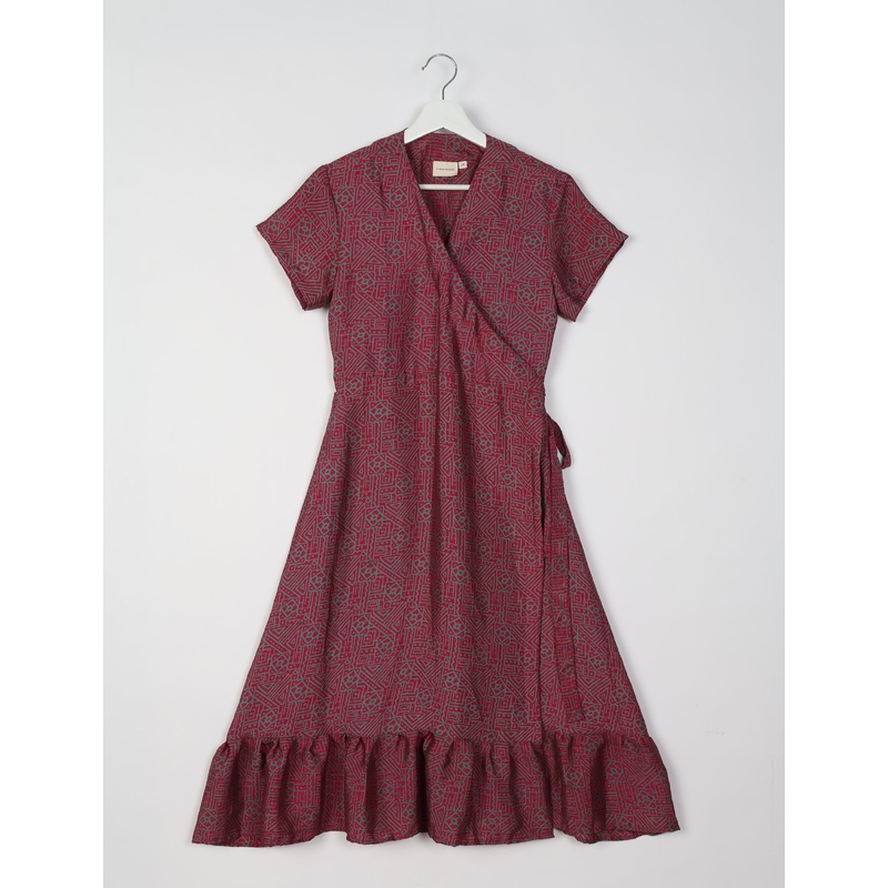 Midi Wrap Dress - Red Indian Ethnic