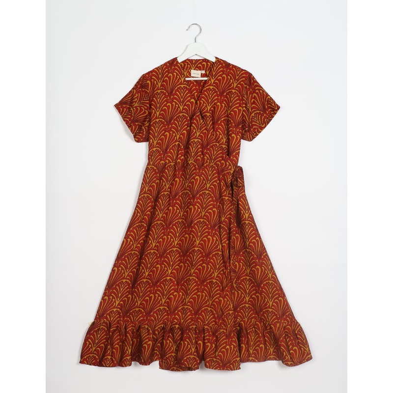 Midi Wrap Dress - Red Leaves