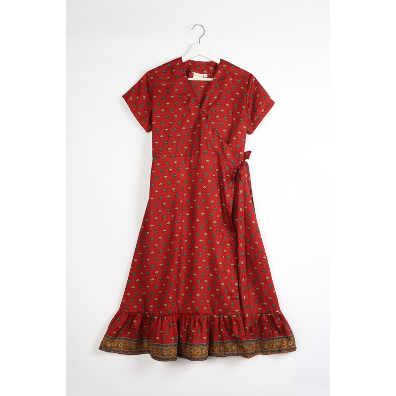 Midi Wrap Dress - Red Micro Design