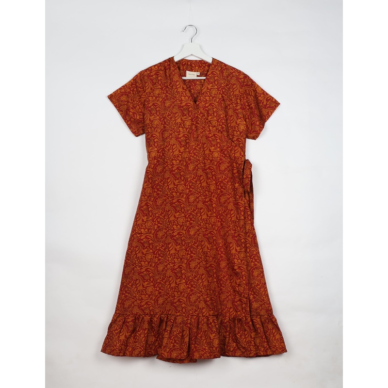 Midi Wrap Dress - Red Tropical