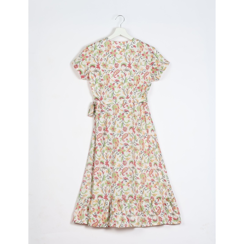 Midi Wrap Dress - White Paisley