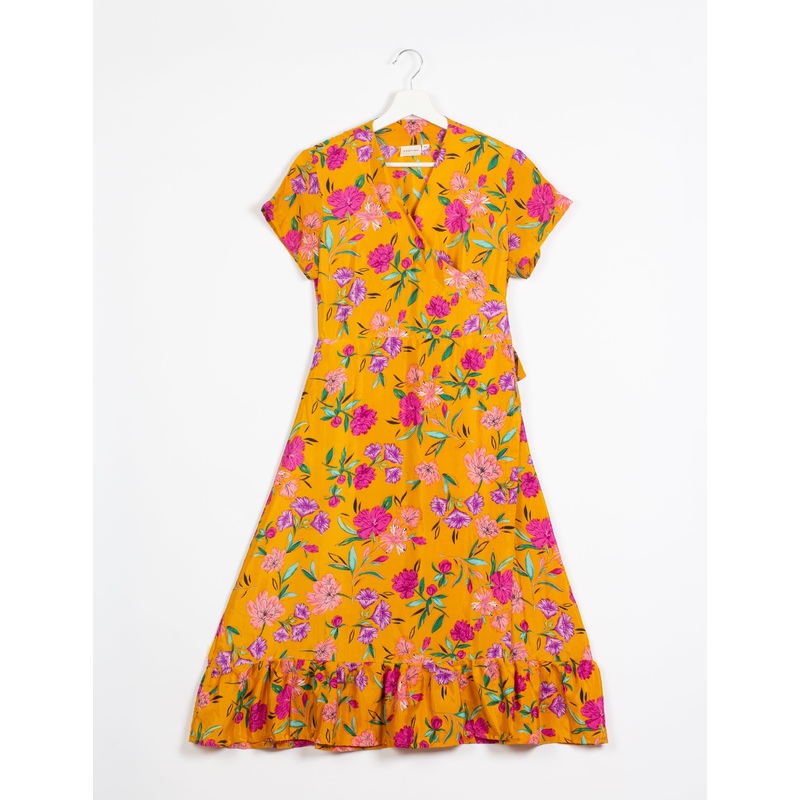 Midi Wrap Dress - Yellow Floral