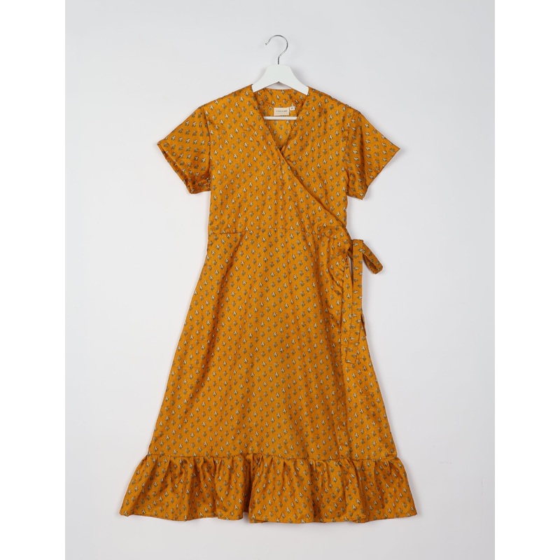 Midi Wrap Dress - Yellow Micro Design