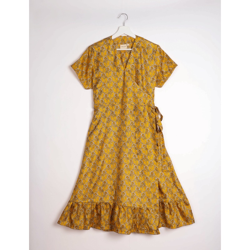 Midi Wrap Dress - Yellow Tropical