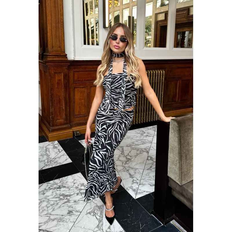 Stassi zebra mesh midi skirt and scarf co-ord