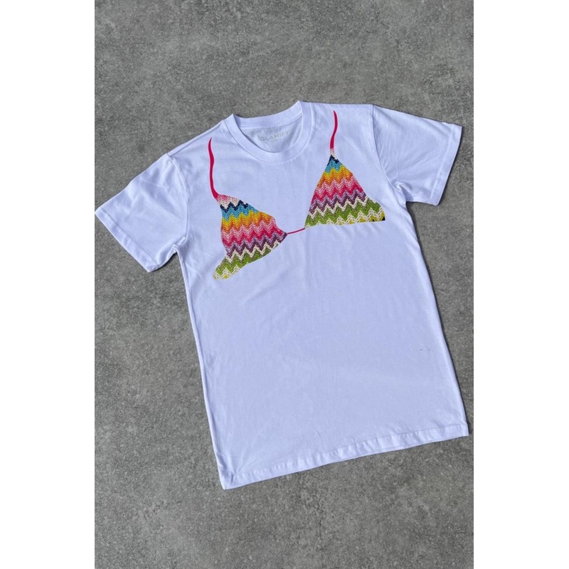 Zigzag bra white Printed T-shirt