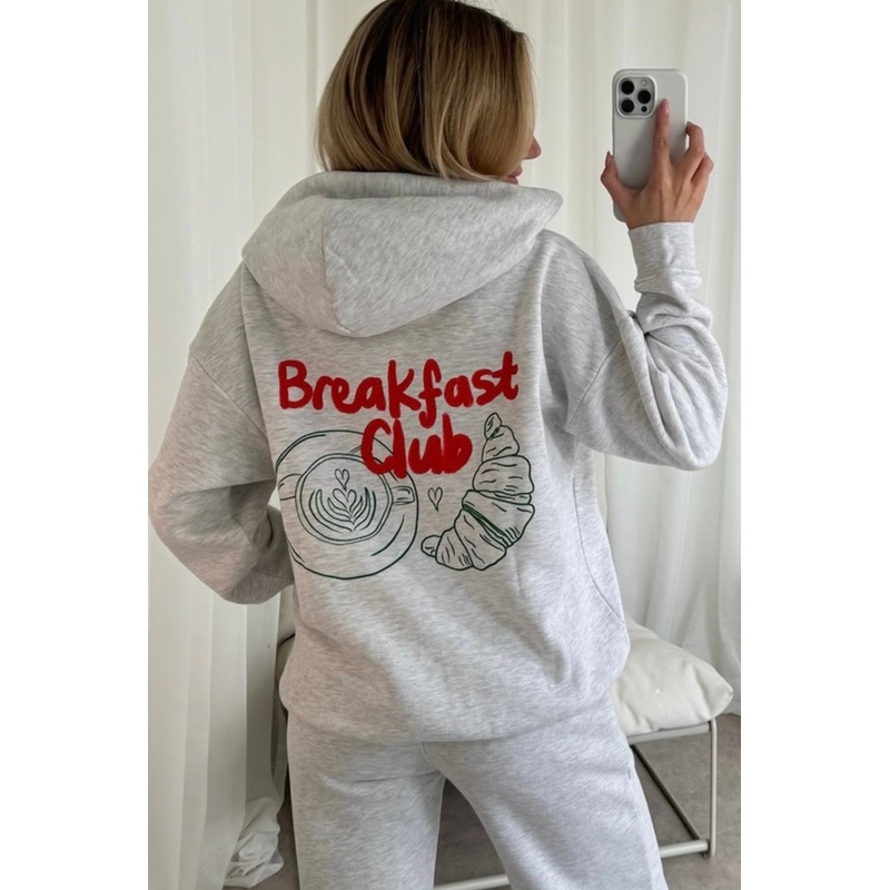 Breakfast club marl grey printed hoodie joggers loungewear