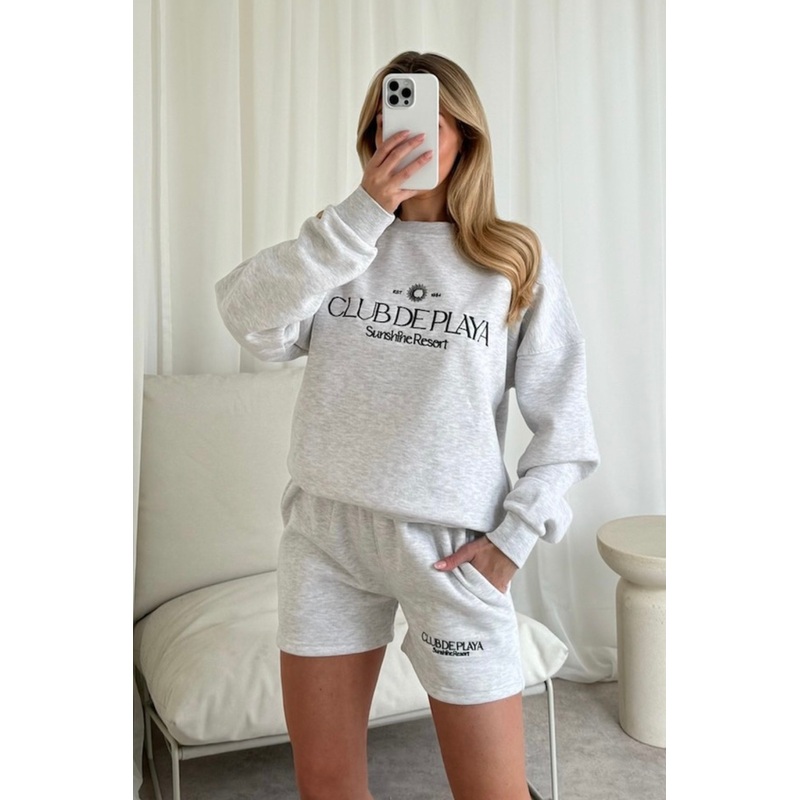 Club de playa marl grey embroidered sweater shorts loungewear