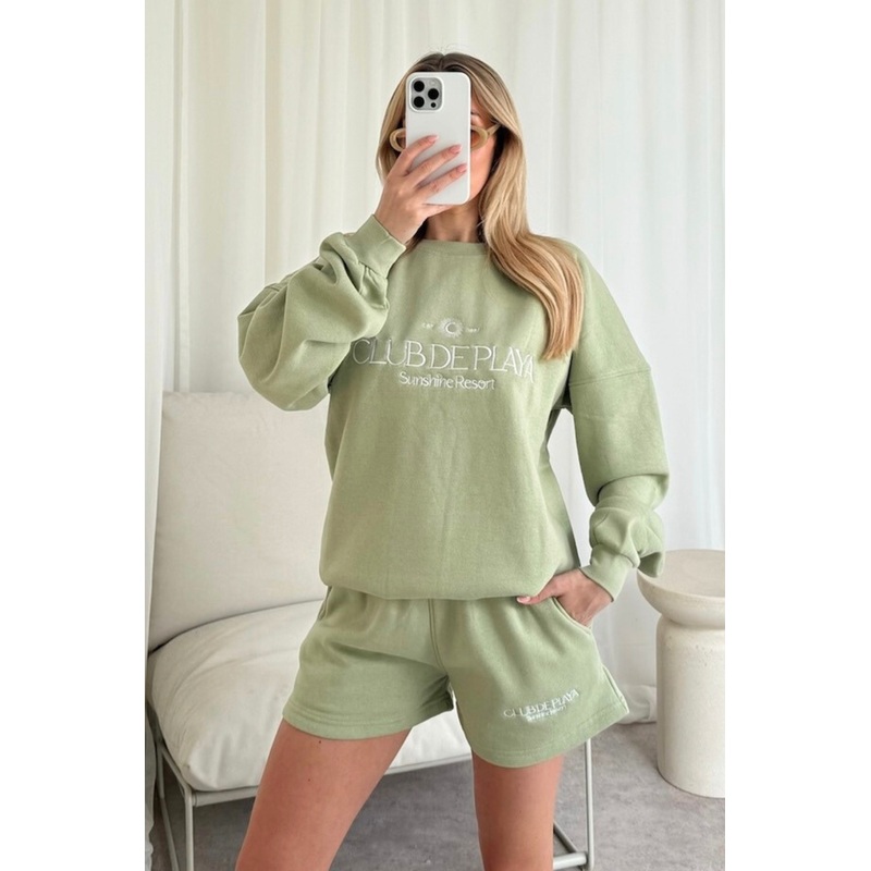 Club de playa sage embroidered sweater shorts loungewear