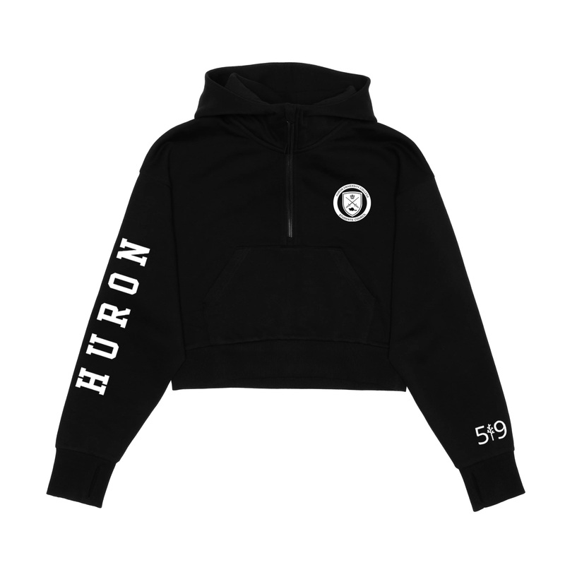 HURON SLEEVE LOGO CROPPED SCUBA 1/2 ZIP HOODIE (WOMENS)