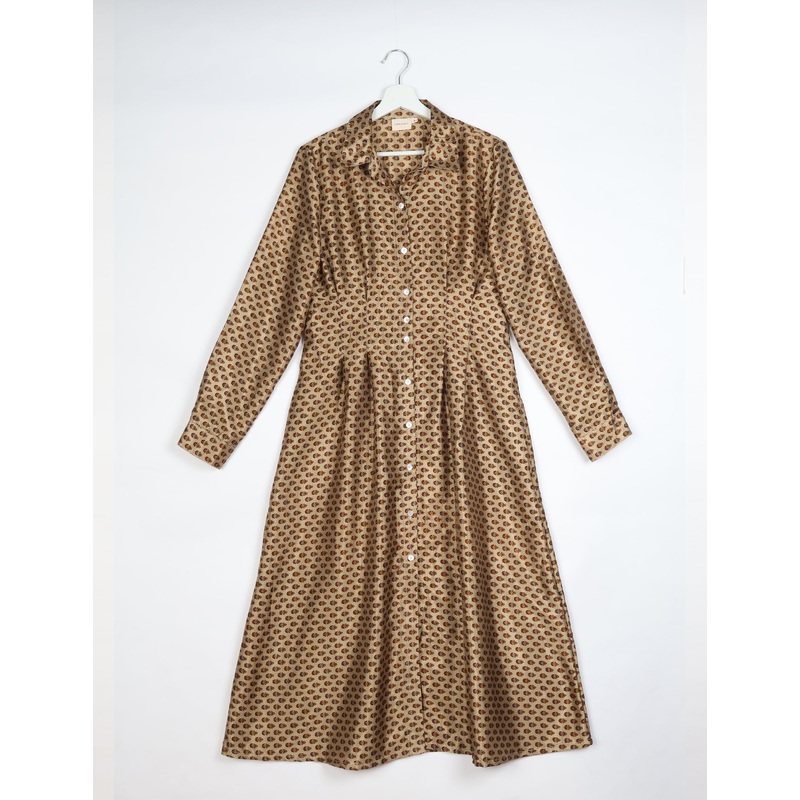 Midi Shirt Dress - Beige Micro Design