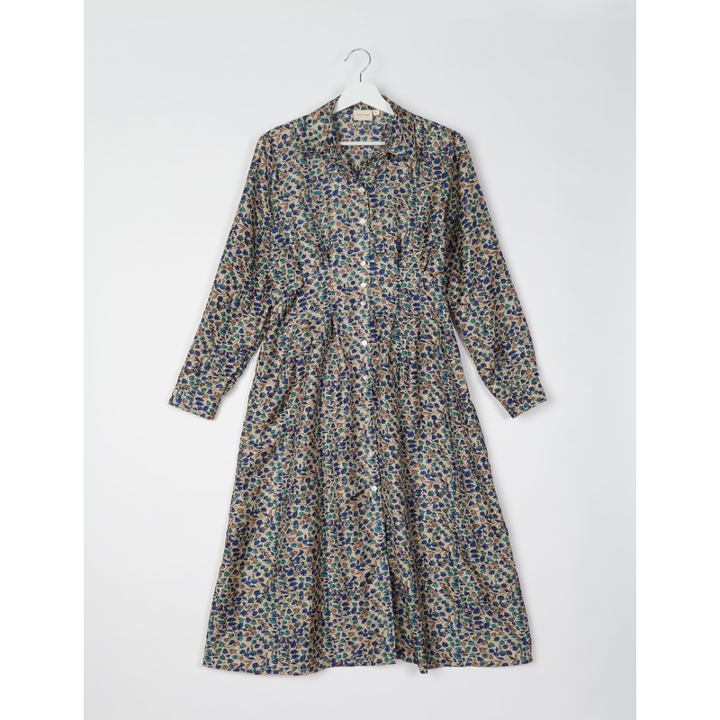 Midi Shirt Dress - Beige Tropical