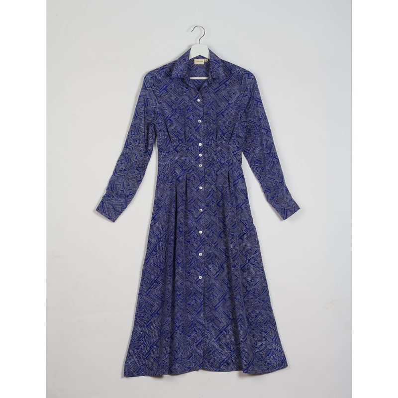 Midi Shirt Dress - Blue Abstract