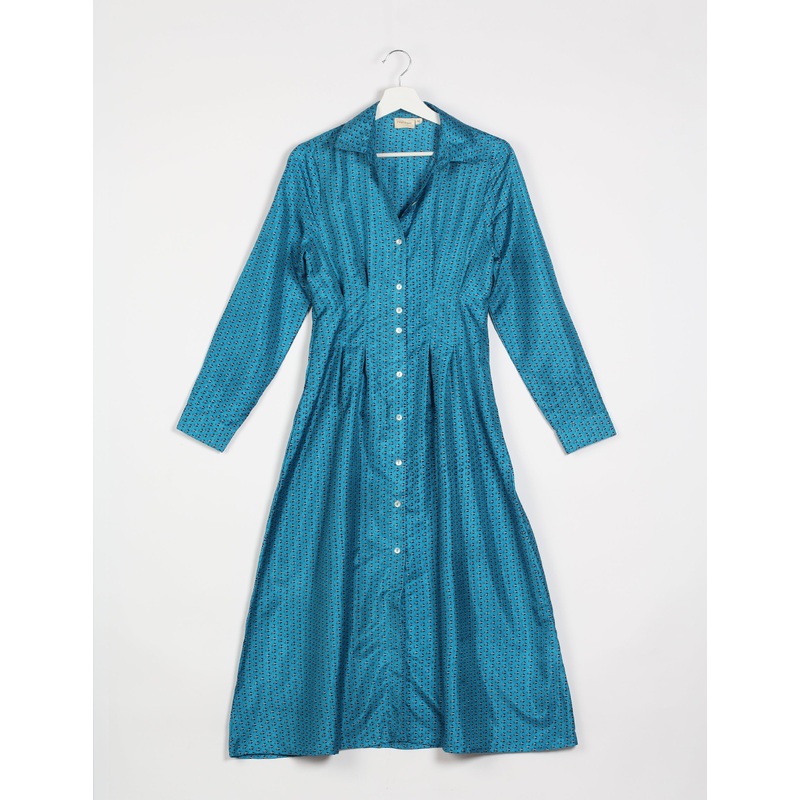 Midi Shirt Dress - Blue Micro Design