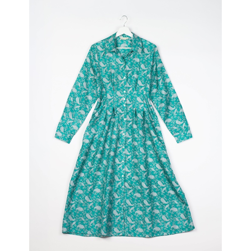 Midi Shirt Dress - Blue Paisley
