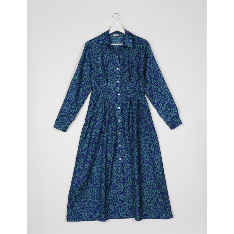 Midi Shirt Dress - Blue Tropical