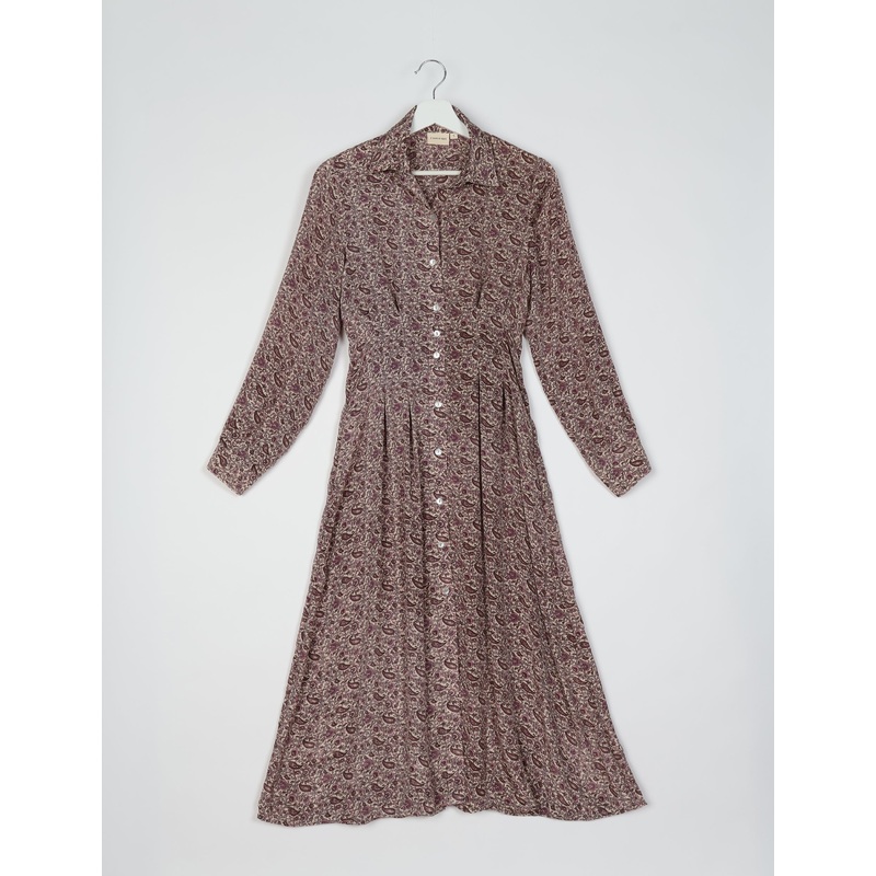 Midi Shirt Dress - Brown Paisley