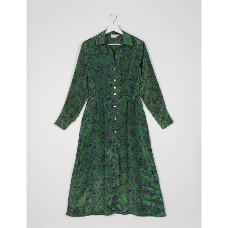 Midi Shirt Dress - Green Floral
