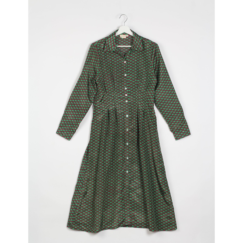 Midi Shirt Dress - Green Micro Design