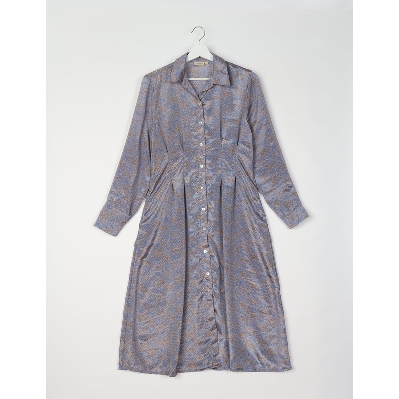 Midi Shirt Dress - Grey Tropical
