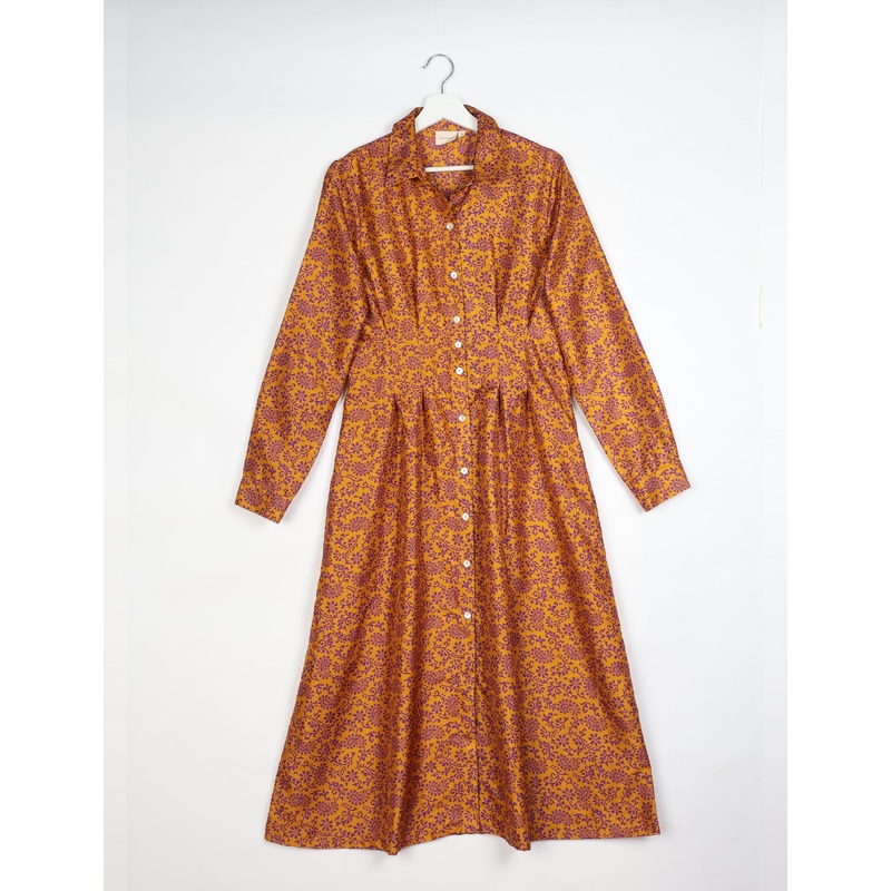 Midi Shirt Dress - Orange Paisley