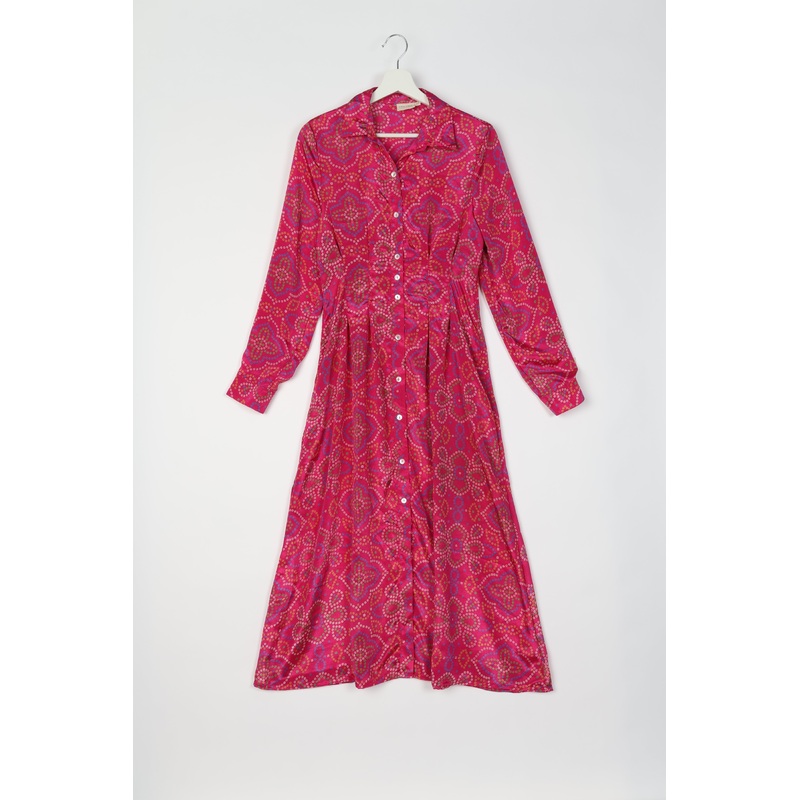 Midi Shirt Dress - Pink Floral