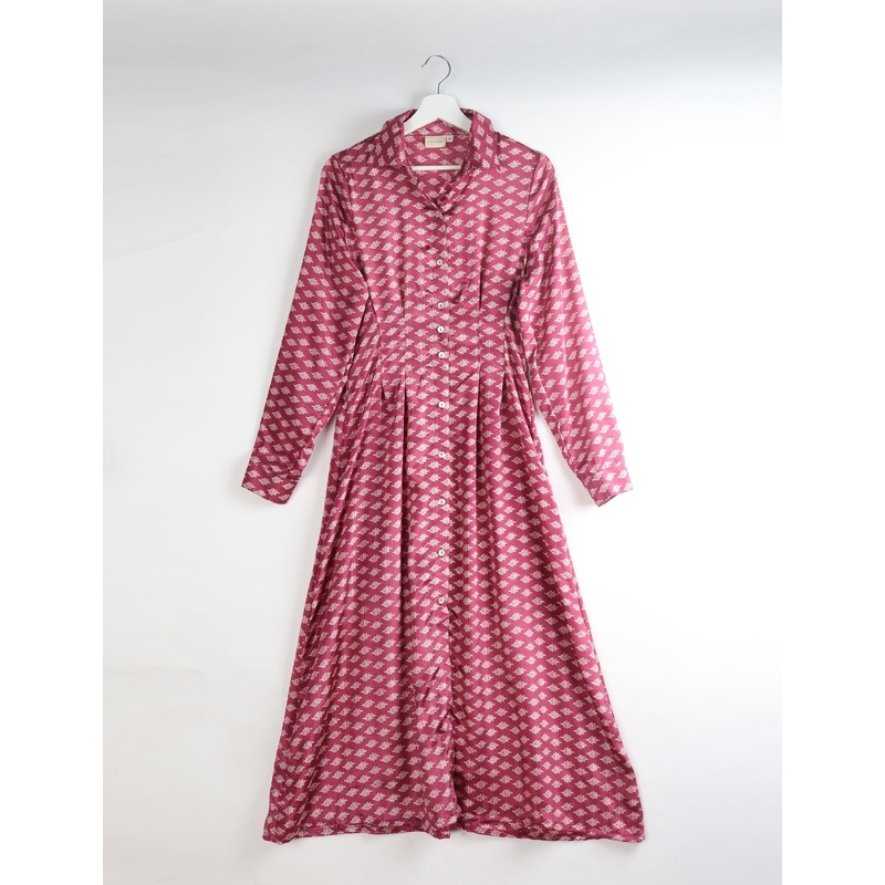 Midi Shirt Dress - Pink Geometric