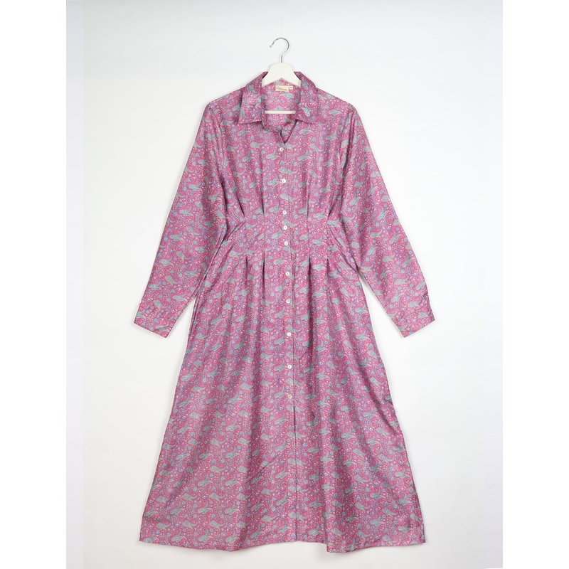 Midi Shirt Dress - Pink Paisley