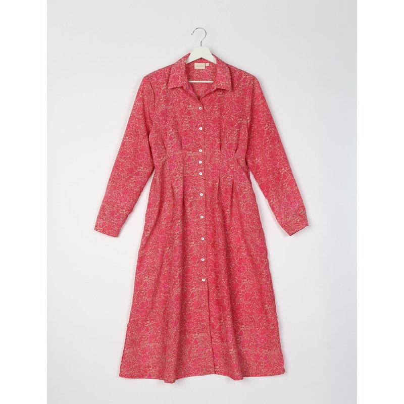 Midi Shirt Dress - Pink Tropical