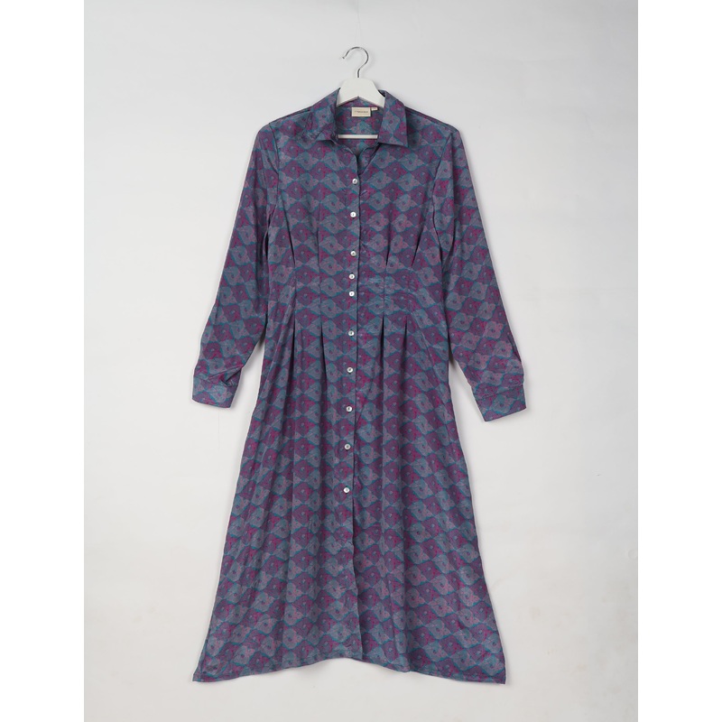Midi Shirt Dress - Purple Geometric