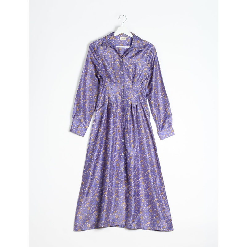Midi Shirt Dress - Purple Tropical