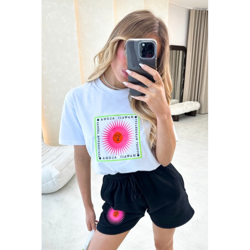 Aloha black embroidered premium t-shirt and shorts