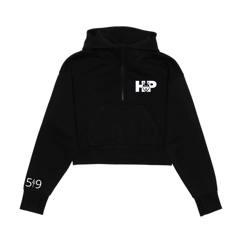 HURON PARK EMBROIDERED CROPPED SCUBA 1/2 ZIP HOODIE (WOMENS)