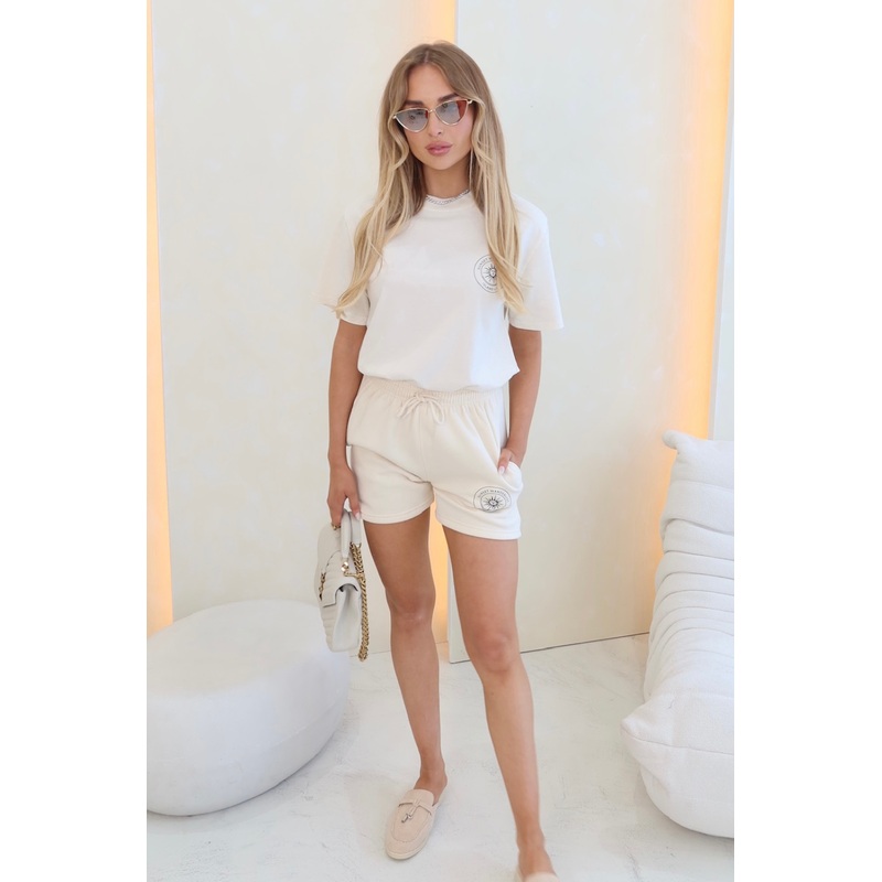 Sunset wanderlust ecru printed premium t-shirt and shorts